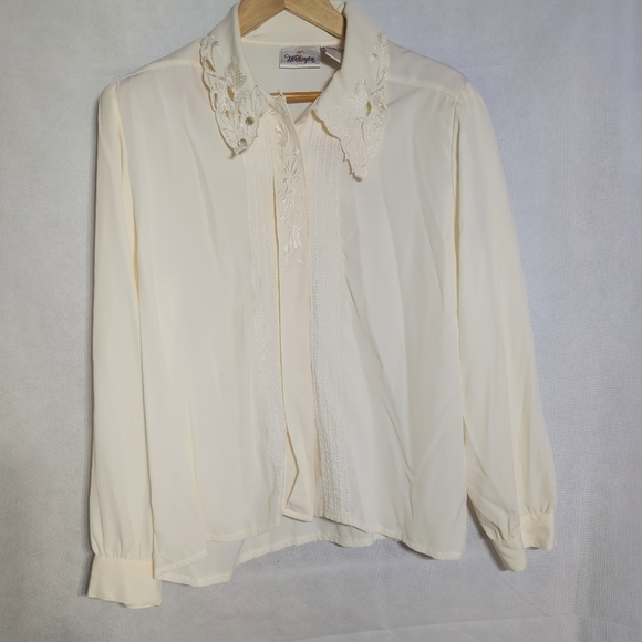 Worthington Sz 18 Cream Blouse With Cutwork Lace Collar Vintage - Picture 2 of 6